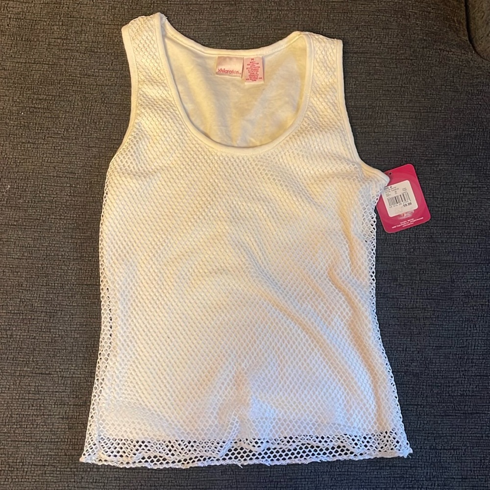 Y2K white fishnet muscle shirt tank.